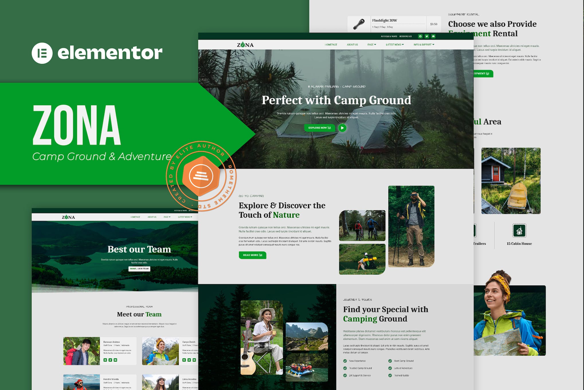 Zona - Camp Ground & Adventure Elementor Template Kit template kit cover image
