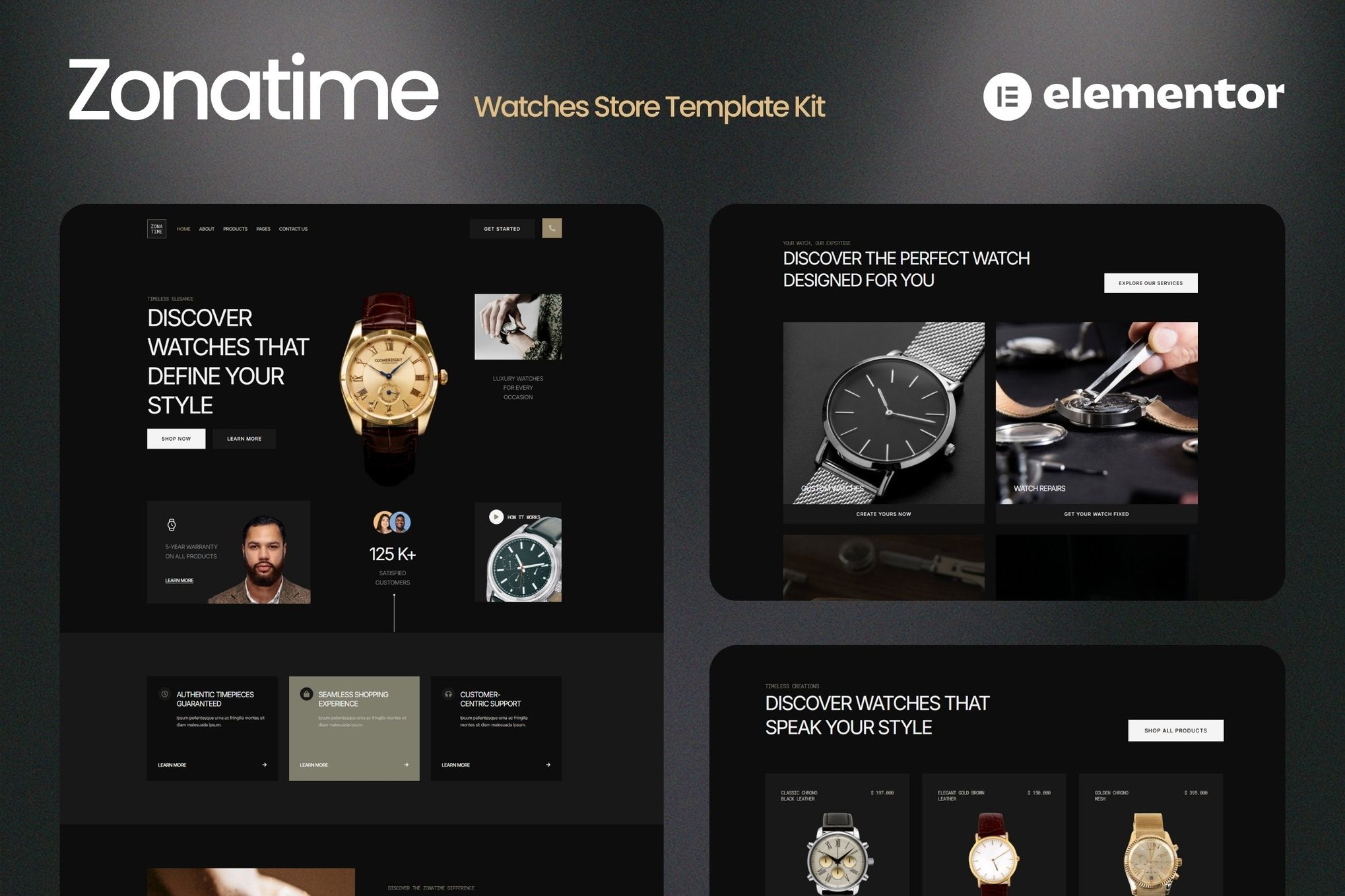 Zonatime - Dark Theme Watch Store Elementor Template Kit template kit cover image