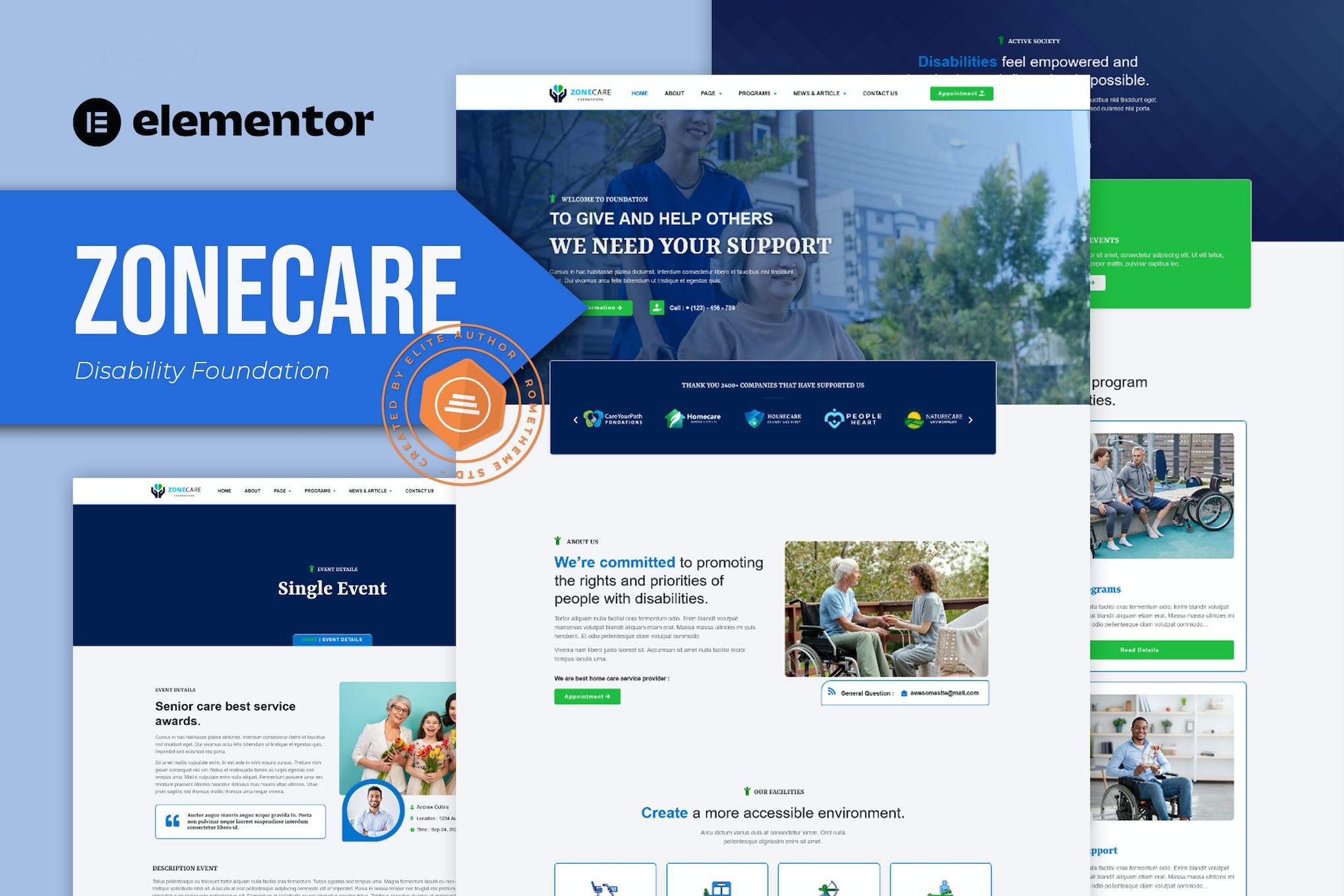 Zonecare - Disability Foundation Elementor Template Kit template kit cover image