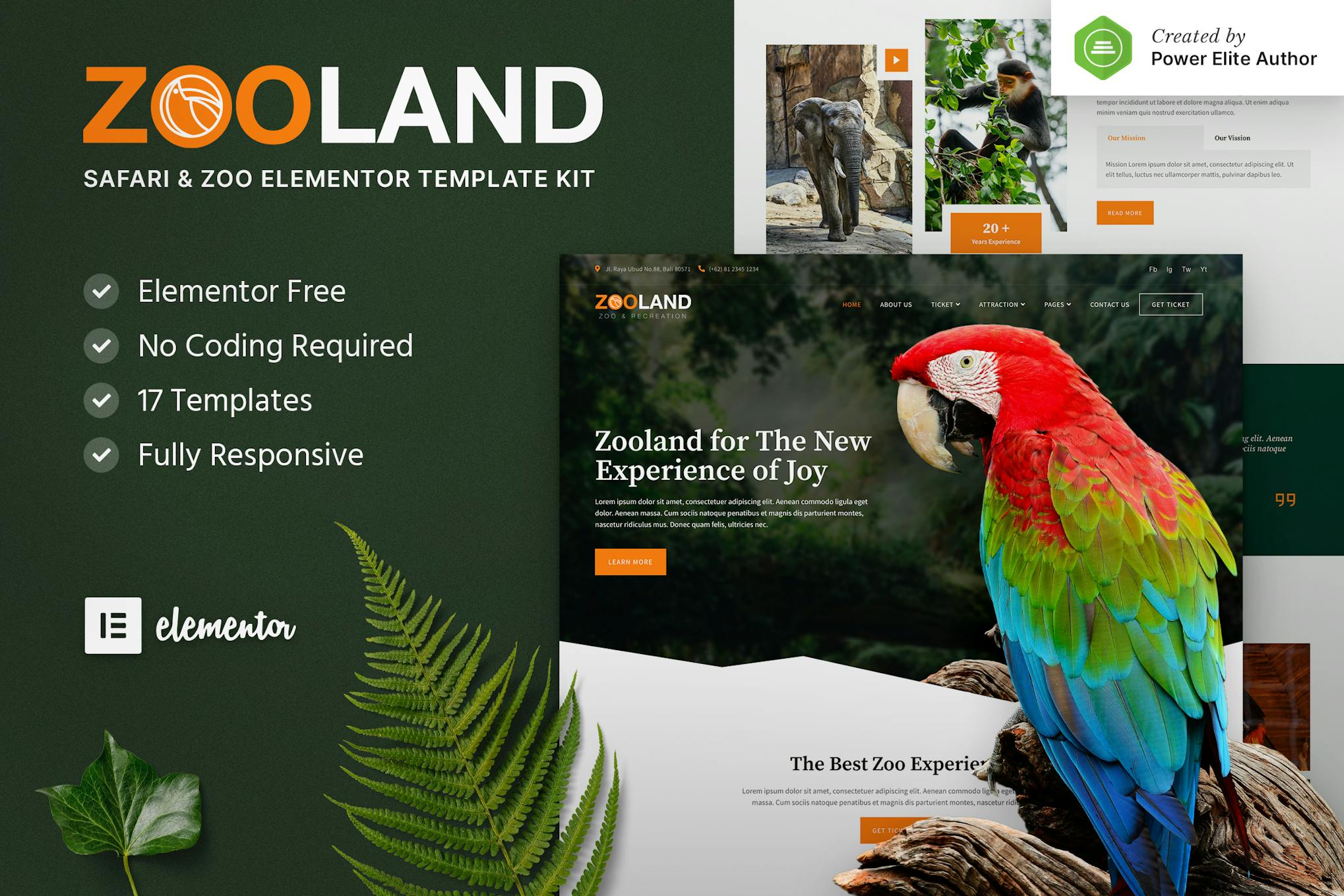 Zooland – Safari & Zoo Elementor Template Kit template kit cover image