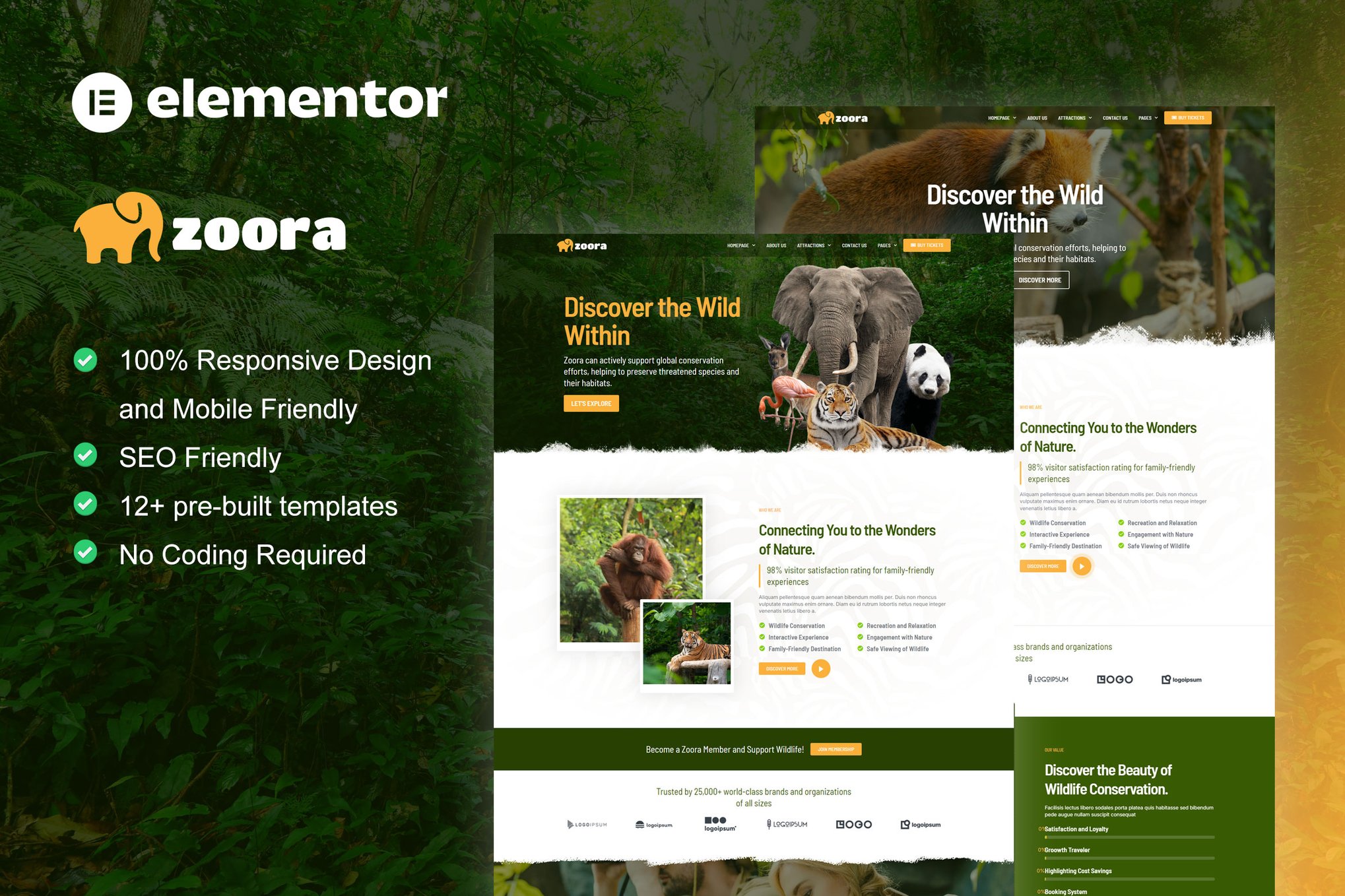Zoora - Safari & Zoo Elementor Pro Template Kit template kit cover image
