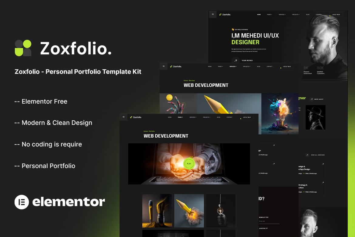 Zoxfolio - Personal Portfolio Elementor Template Kit template kit cover image