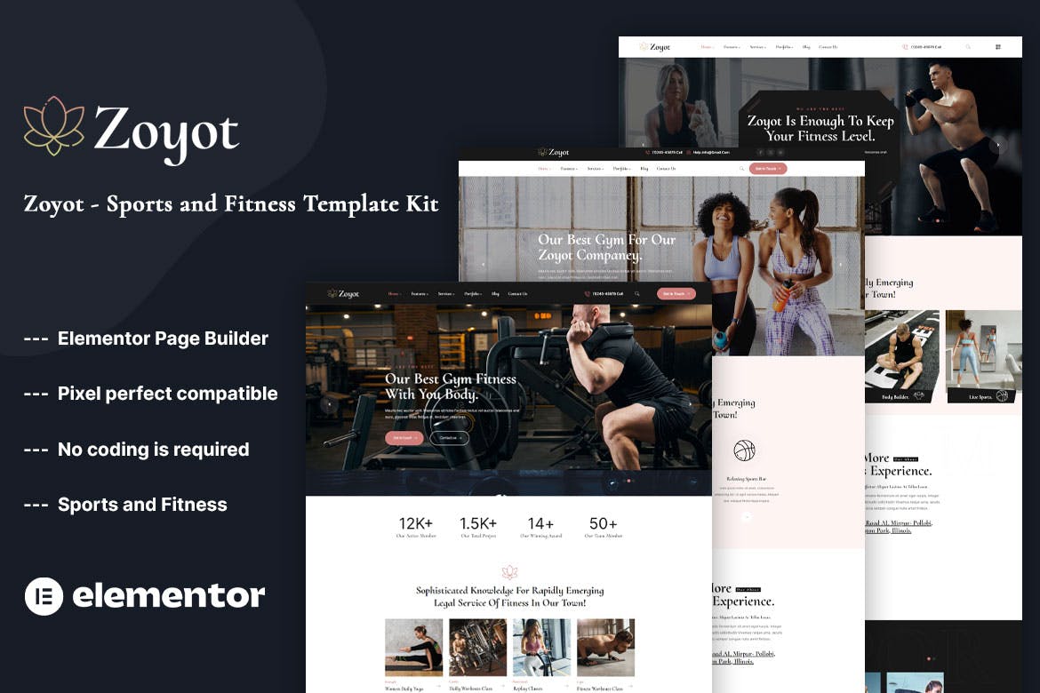 Zoyot - Sports & Fitness Elementor Template Kit template kit cover image