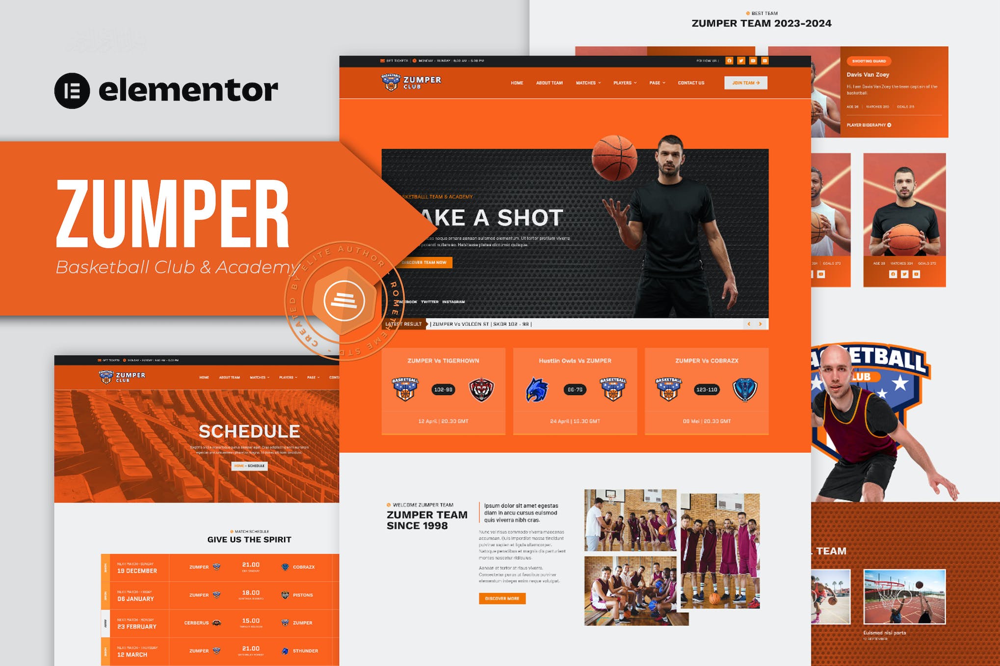 Zumper - Basketball Club & Academy Elementor Template Kit template kit cover image