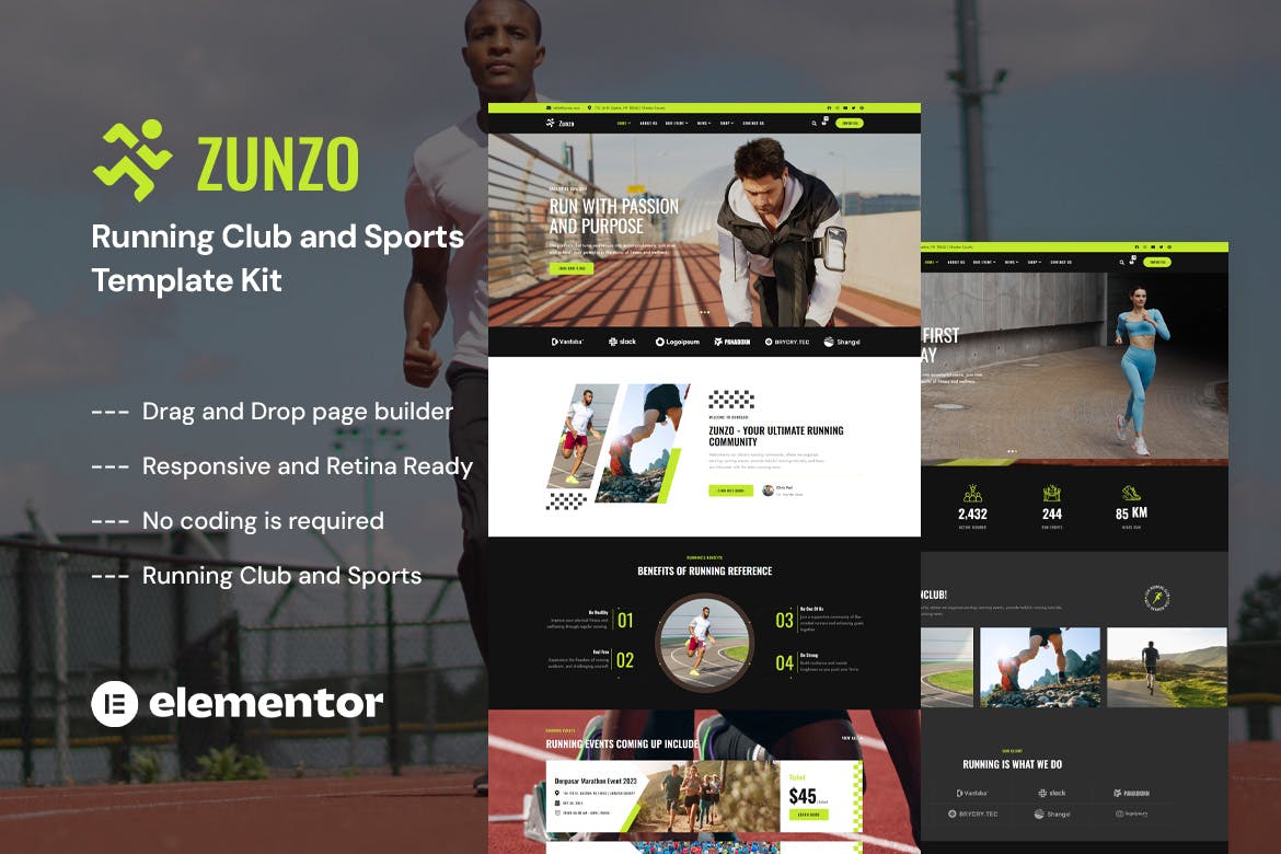 Zunzo - Running Club & Sports Elementor Pro Template Kit template kit cover image