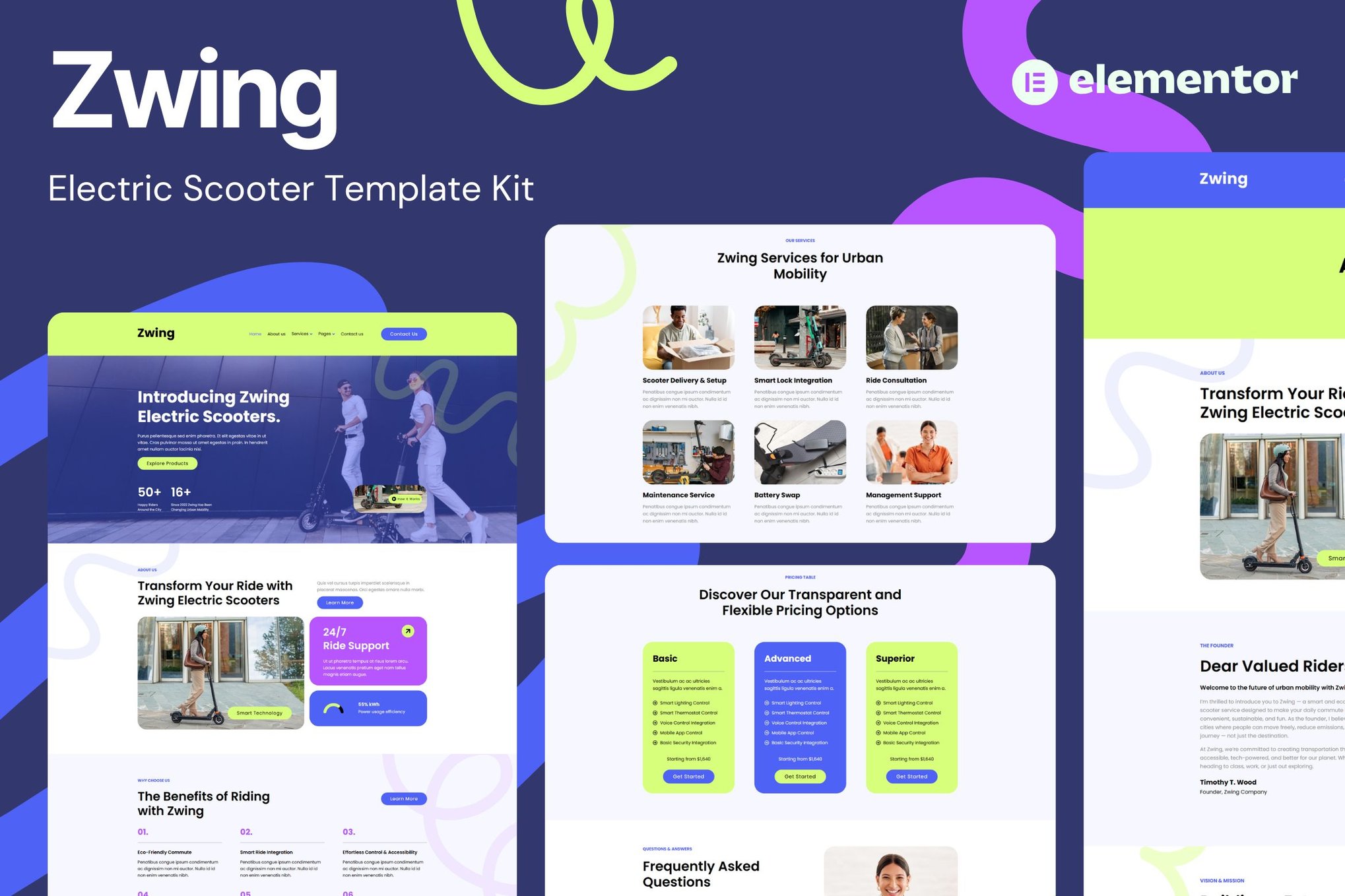 Zwing - Electric Scooter Website Elementor Template Kits template kit cover image